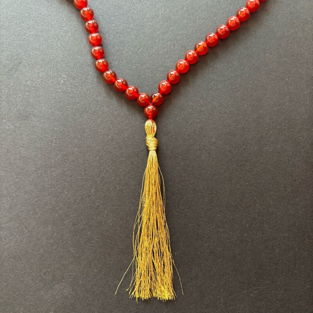 AAA Carnelian Mala Necklace Gold Tassel | 34 IN | 8MM Beads - Picture 2 of 8